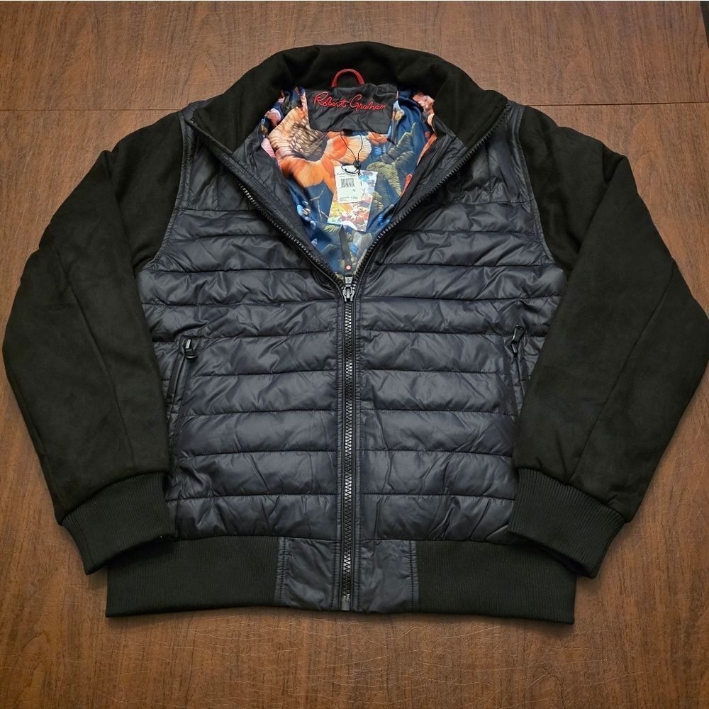 Robert Graham Quilted Bomber Jacket Black RGF24R07 Men's Size M